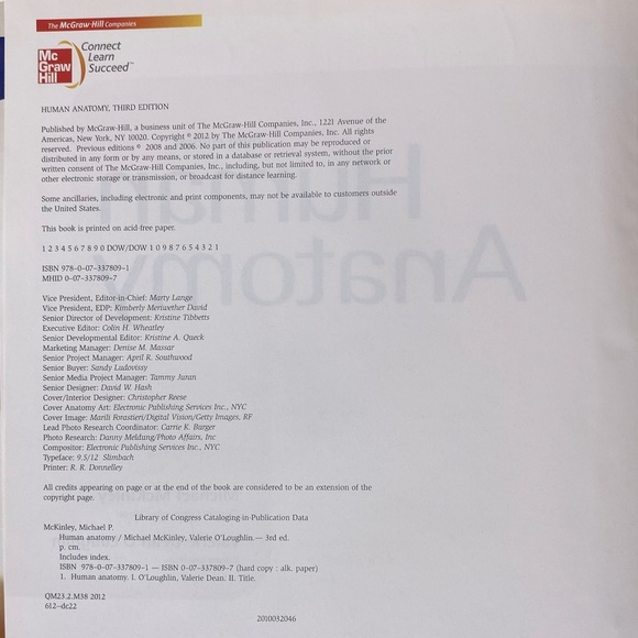 Mckinley O’loughlin Human Anatomy Third Edition Hardcover Textbook - Picture 3 of 11